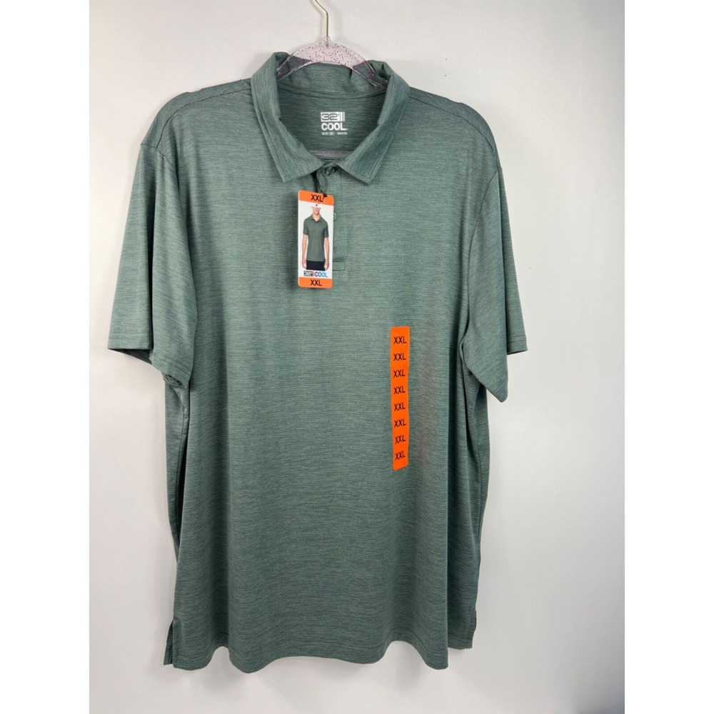 NEW 32 Degrees Cool Polo Shirt -‎ Mens 2XL Green Space Dye Stretch